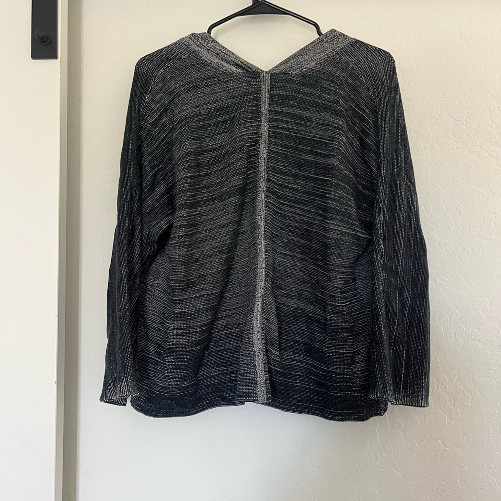 Eileen Fisher Silk Organic Cotton Open Front Cardigan‎ Knit Sweater Grey Black - Picture 3 of 5